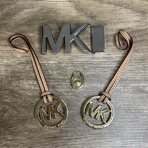 Michael Kors Logo Accessories Set - Belt Buckle Keychain & Bag Charms